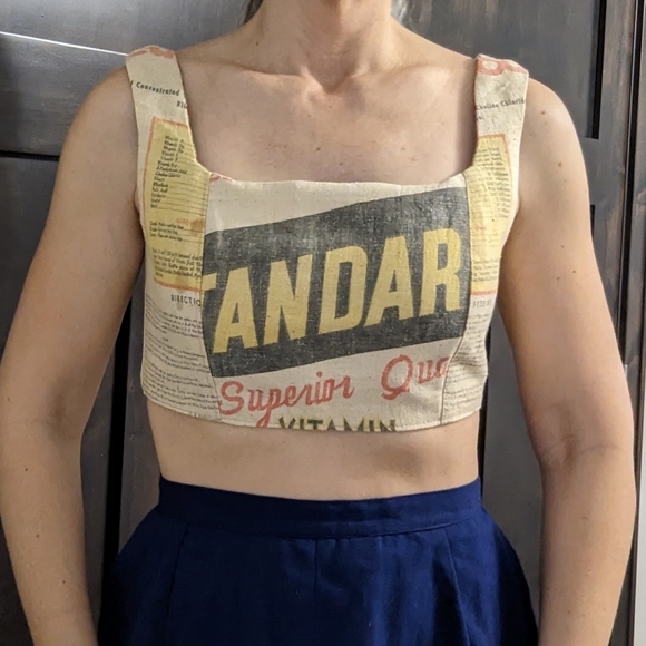 VINTAGE FEED SACK cropped top S (A1) - Picture 1 of 10